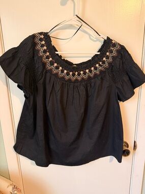 Old Navy Black Off-Shoulder Embroidered Yoke Top